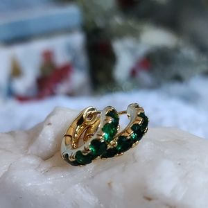 Minimalist Jewelry Rhodium 18k Gold Plated Hoops Natural Green Diopside